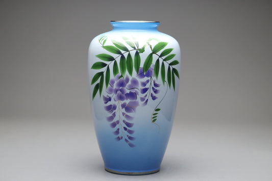 Vintage Japanese Kokusui Vase | Cloisonne Shippo Yaki | Purple Wisteria Flower | Gold Trim | Blue Gradient | Asian Decor | Japanese Art Gift