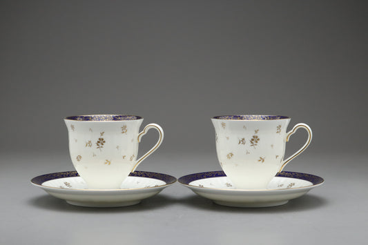 Vintage Narumi Bone China Tea Cup and Saucer Set of 2 | Cobalt Blue Gold Floral | Made in Japan | Elegant Teaware Gift | Fine Luxury Tea Set
