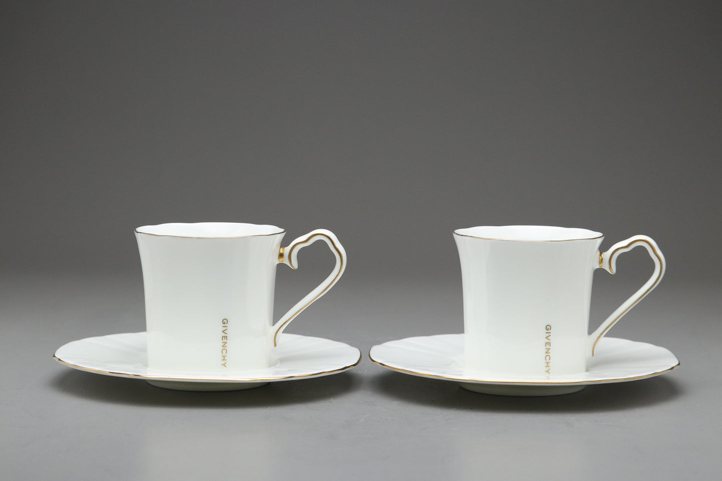 Givenchy Paris Bone China Cup and Saucer Set | Vintage White Gold Trim | Luxury Tea Coffee Mugs | French Designer Tableware | Chic Gift Idea