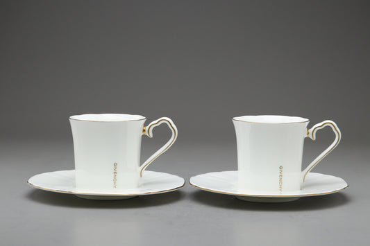 Givenchy Paris Bone China Cup and Saucer Set | Vintage White Gold Trim | Luxury Tea Coffee Mugs | French Designer Tableware | Chic Gift Idea