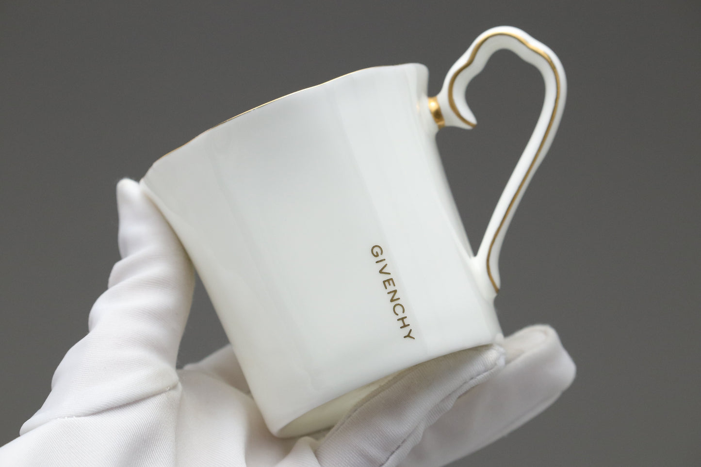 Givenchy Paris Bone China Cup and Saucer Set | Vintage White Gold Trim | Luxury Tea Coffee Mugs | French Designer Tableware | Chic Gift Idea