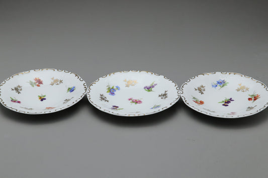 Reichenbach Thuringia | German Porcelain Small Plates | Set of 3 | Vintage Floral Gold Rim | Butter Dish | Tea Party Decor | Gift for Cooks