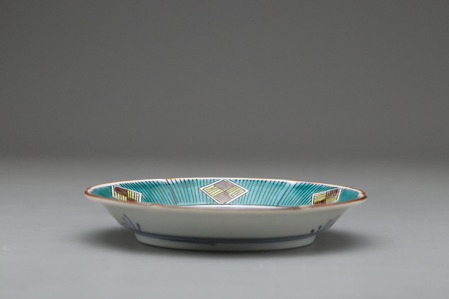 Kutani Kasyo | Japanese Porcelain Set of 5 Plates | Hand Painted Blue Green | Vintage Kutani Ware | Wooden Gift Box | Small Appetizer Dishes
