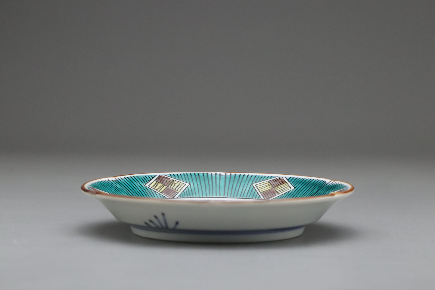Kutani Kasyo | Japanese Porcelain Set of 5 Plates | Hand Painted Blue Green | Vintage Kutani Ware | Wooden Gift Box | Small Appetizer Dishes