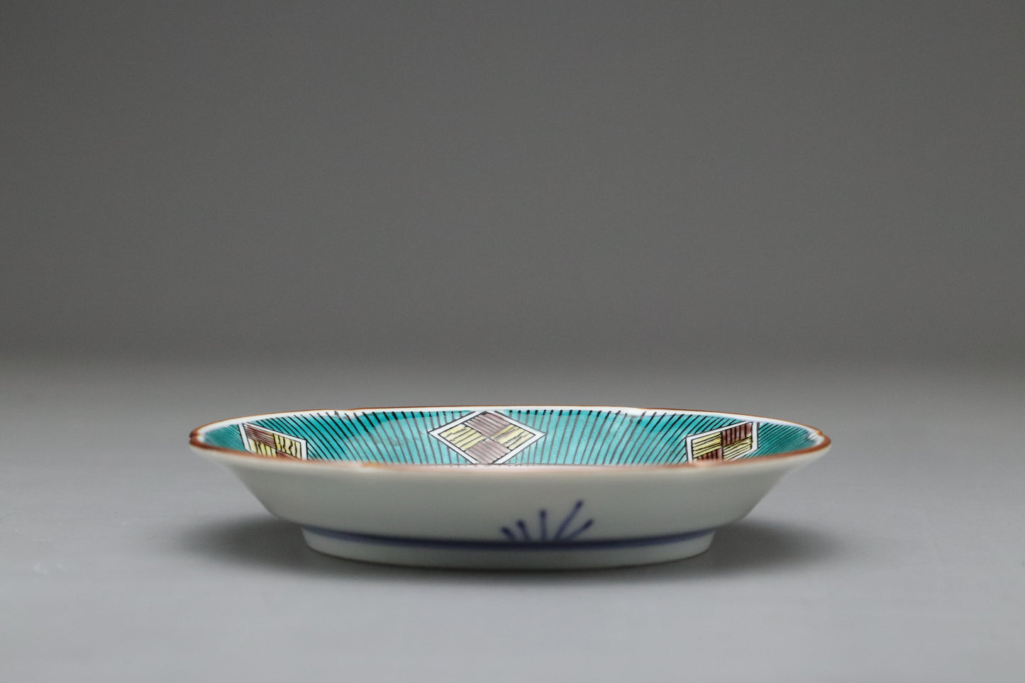 Kutani Kasyo | Japanese Porcelain Set of 5 Plates | Hand Painted Blue Green | Vintage Kutani Ware | Wooden Gift Box | Small Appetizer Dishes