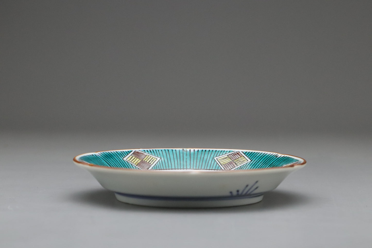 Kutani Kasyo | Japanese Porcelain Set of 5 Plates | Hand Painted Blue Green | Vintage Kutani Ware | Wooden Gift Box | Small Appetizer Dishes
