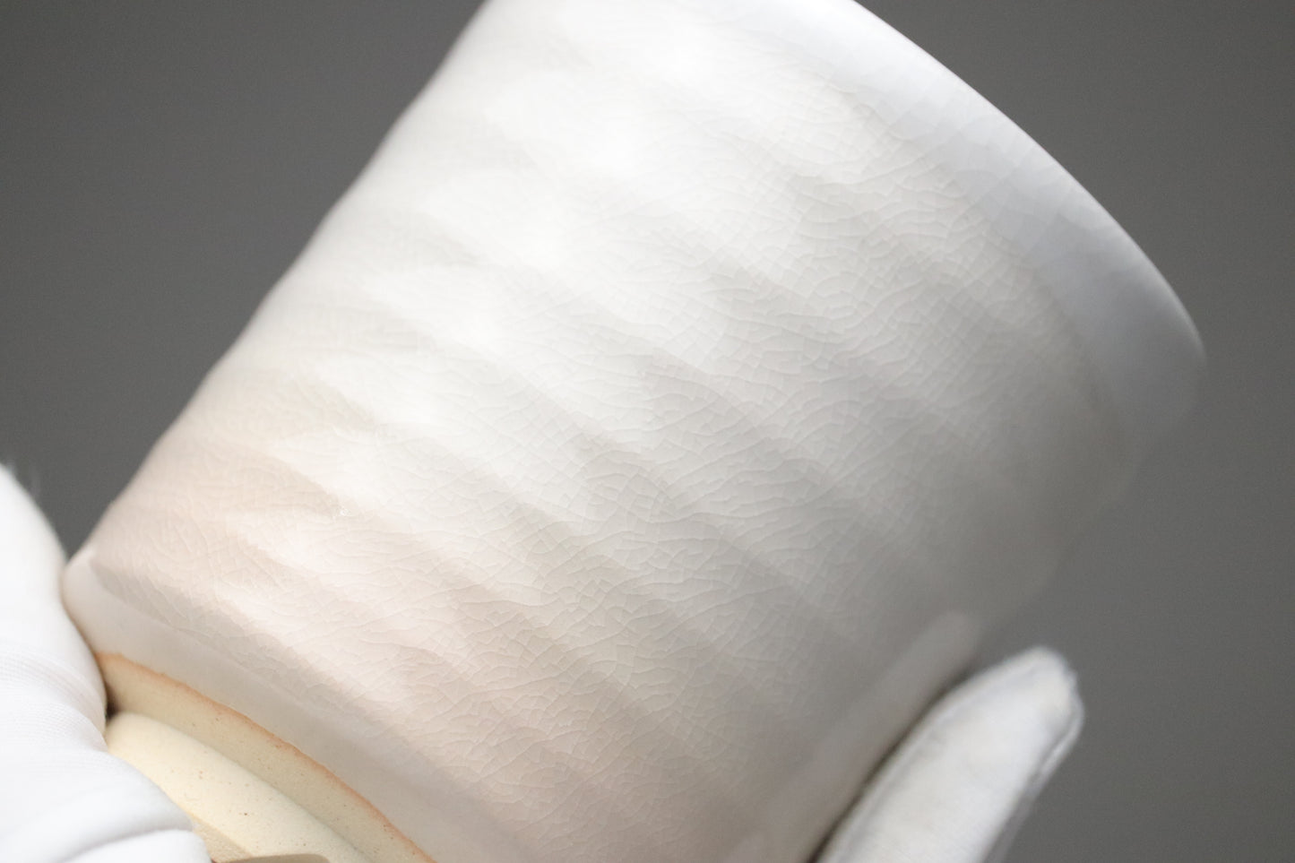 Hagi Ware Yunomi Tea Cup | White Crackle Glaze | Japanese Pottery | Handmade Pottery | Wabi Sabi Artisan Teaware | Cut Foot Stoneware Sipper