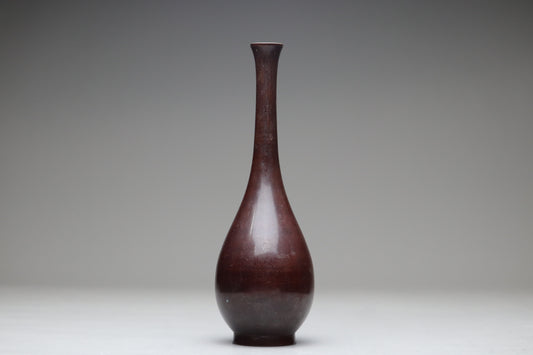 Vase vintage japonais en bronze | Vase à bourgeons Tsurukubi à long col | Décoration minimaliste zen | Wabi Sabi | Porte-fleurs Ikebana | Métal coulé brun
