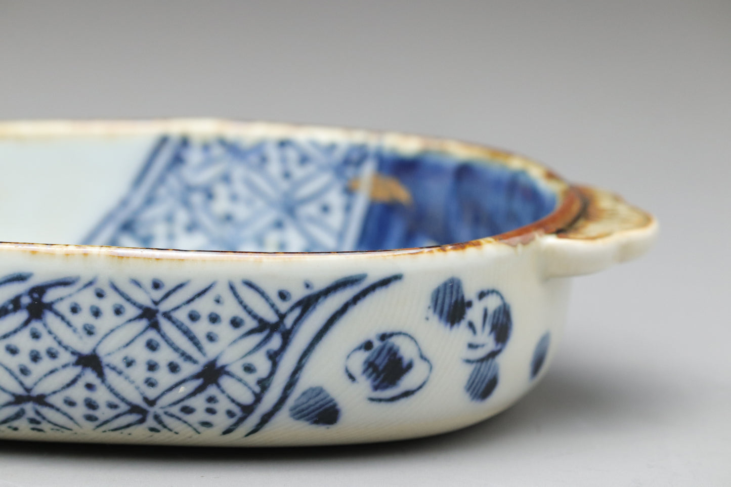 Seto Ware | Kinzan Kiln | Blue and White Ume Shonzui | Gratin Dish Set | Japanese Pottery | With Wood Trivets | Blue Floral Dish handpainted