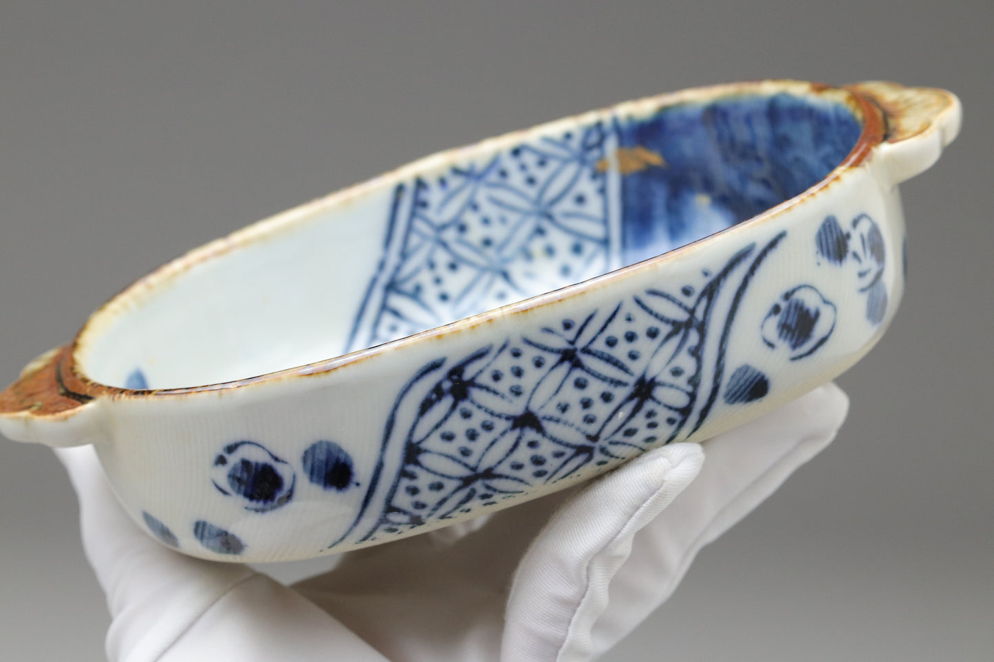 Seto Ware | Kinzan Kiln | Blue and White Ume Shonzui | Gratin Dish Set | Japanese Pottery | With Wood Trivets | Blue Floral Dish handpainted