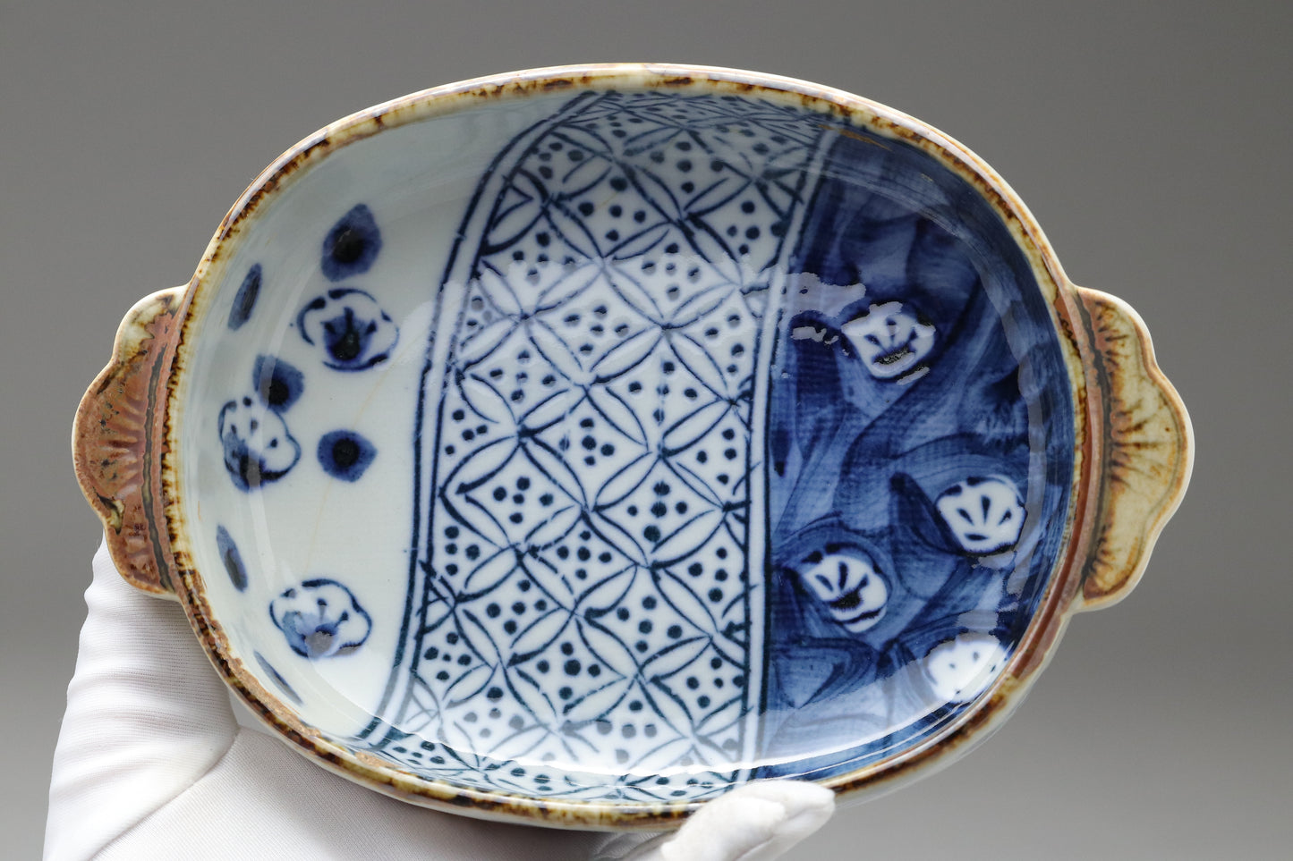 Seto Ware | Kinzan Kiln | Blue and White Ume Shonzui | Gratin Dish Set | Japanese Pottery | With Wood Trivets | Blue Floral Dish handpainted