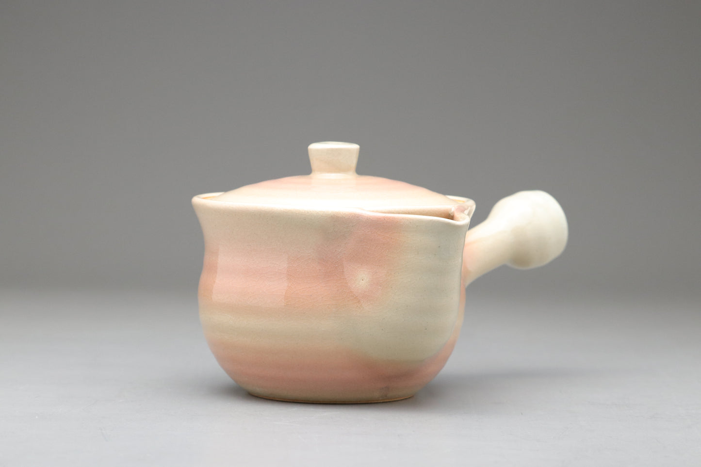 Japanese Hagi Ware Tea Set | Kyusu Teapot | 6 Yunomi Cups | Pink White Ombre | Vintage Pottery | With Original Wooden Box | Handmade Japan