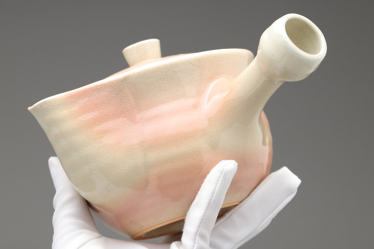 Japanese Hagi Ware Tea Set | Kyusu Teapot | 6 Yunomi Cups | Pink White Ombre | Vintage Pottery | With Original Wooden Box | Handmade Japan
