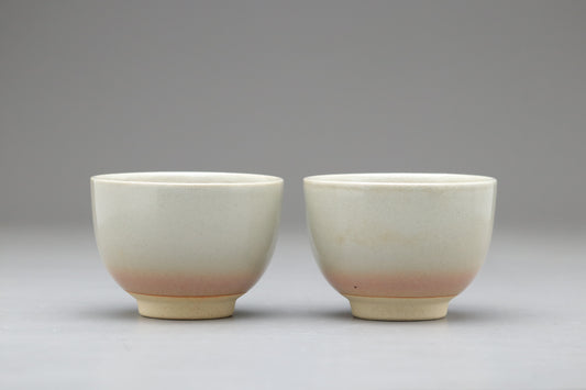 Japanese Tea Cups | Set of 2 | Pink and White | Gradient | Crackle Glaze | Handmade Pottery | Wabi Sabi | Yunomi Bowl | Tea Gift