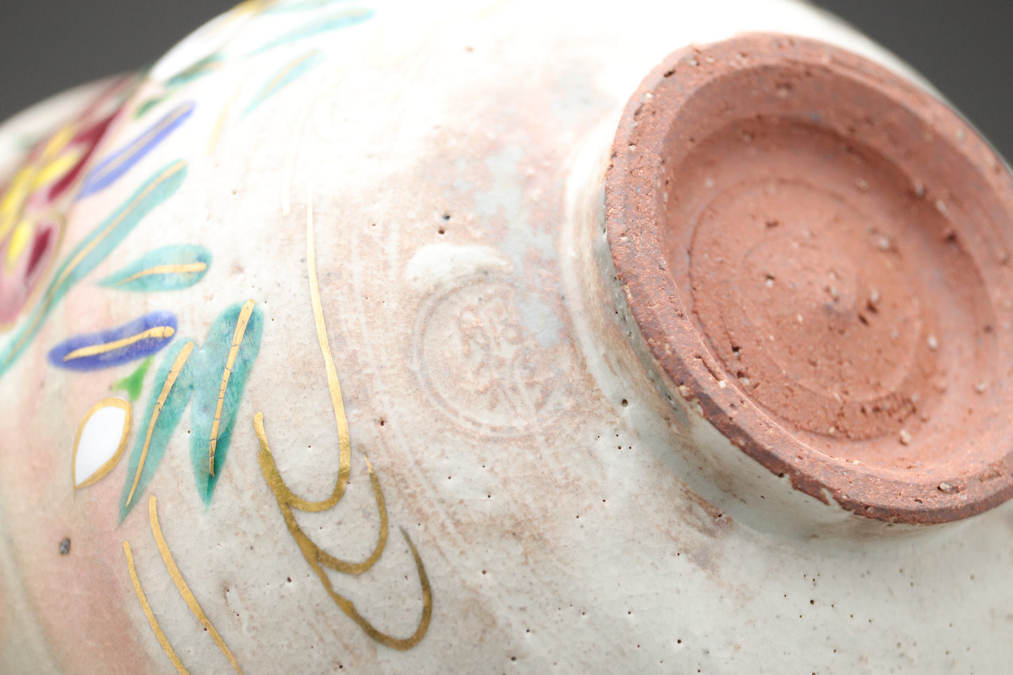Japanese Kyoto Matcha Bowl | Tomosai Tanaka Kyo-Yaki | Handpainted Iris & Yatsuhashi | Tea Ceremony Chawan | Gold Detail | Japanese Pottery