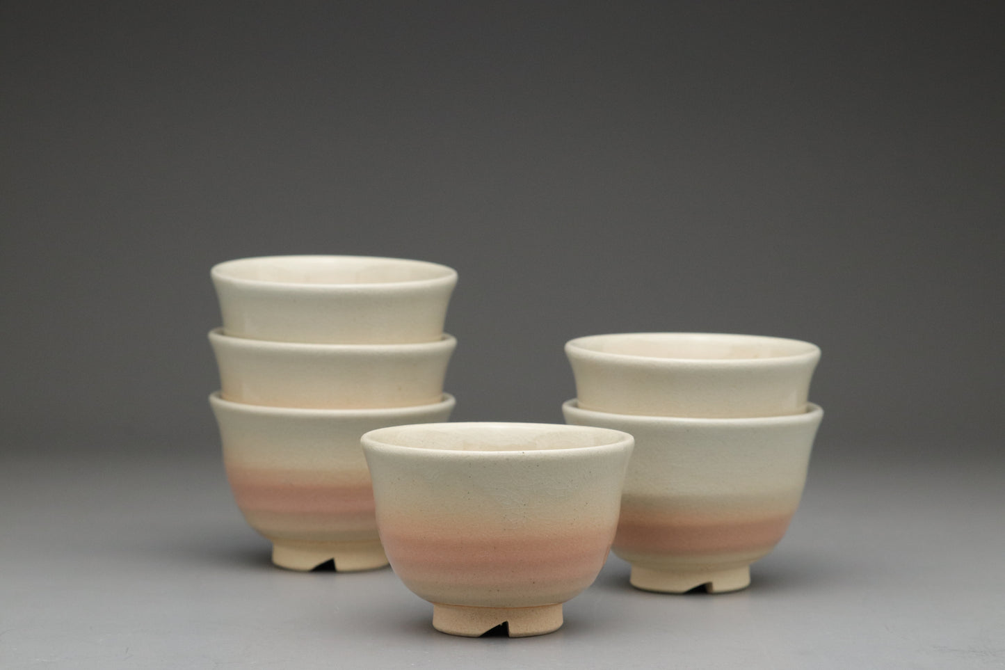 Japanese Hagi Ware Tea Set | Kyusu Teapot | 6 Yunomi Cups | Pink White Ombre | Vintage Pottery | With Original Wooden Box | Handmade Japan
