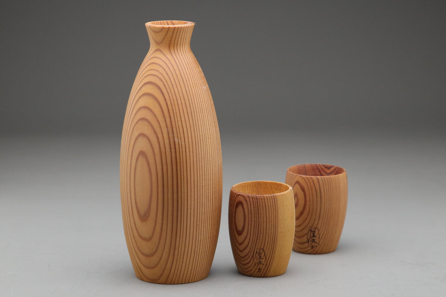 Yakusugi Cedar Sake Set | Japanese Tokkuri Bottle | 2 Ochoko Cups | Rare Ancient Wood | Yakushima Japan | Handmade Woodwork | Wabi Sabi