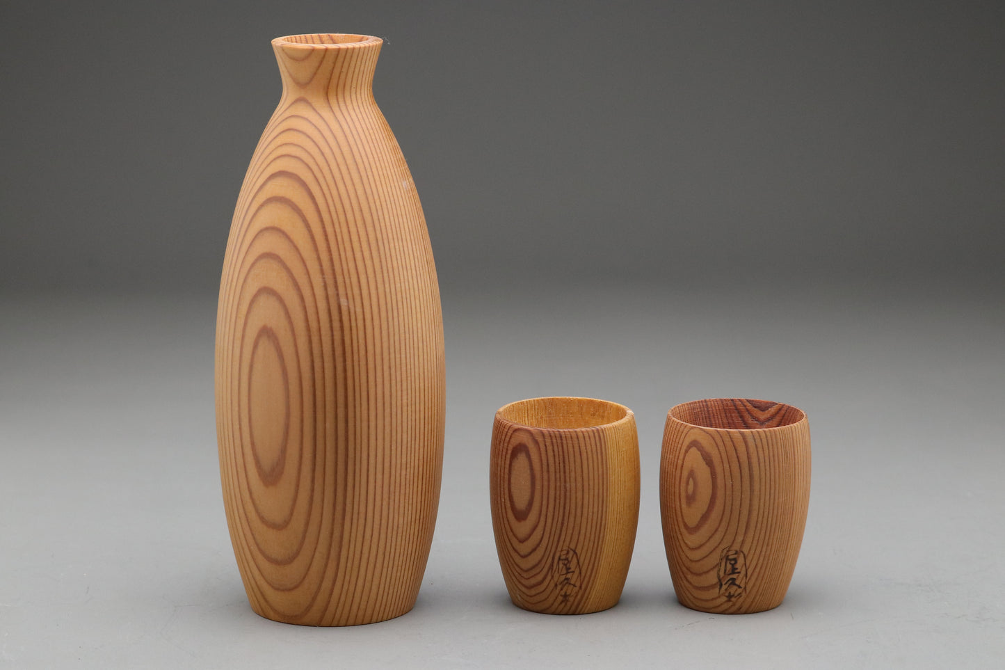 Yakusugi Cedar Sake Set | Japanese Tokkuri Bottle | 2 Ochoko Cups | Rare Ancient Wood | Yakushima Japan | Handmade Woodwork | Wabi Sabi