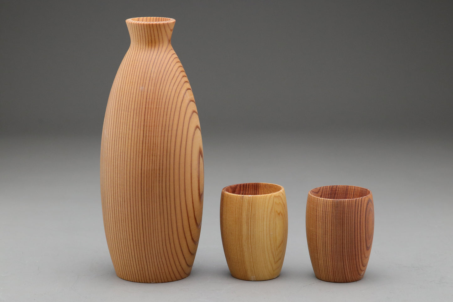 Yakusugi Cedar Sake Set | Japanese Tokkuri Bottle | 2 Ochoko Cups | Rare Ancient Wood | Yakushima Japan | Handmade Woodwork | Wabi Sabi