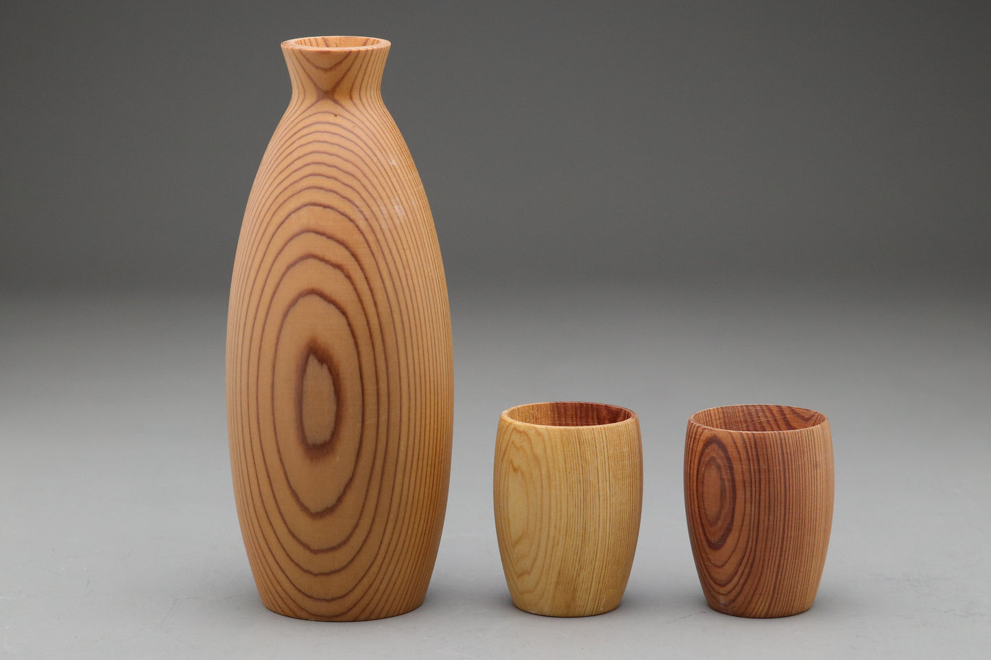 Yakusugi Cedar Sake Set | Japanese Tokkuri Bottle | 2 Ochoko Cups | Rare Ancient Wood | Yakushima Japan | Handmade Woodwork | Wabi Sabi