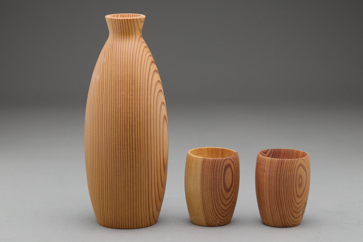 Yakusugi Cedar Sake Set | Japanese Tokkuri Bottle | 2 Ochoko Cups | Rare Ancient Wood | Yakushima Japan | Handmade Woodwork | Wabi Sabi