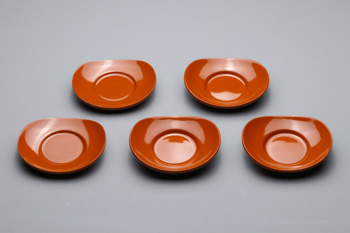 Aizu Lacquerware Teacup Saucers Set of 5 | Japanese Urushi Wood Tray in Washed Vermilion | Traditional Wabi-Sabi Chazutsu Style Coasters
