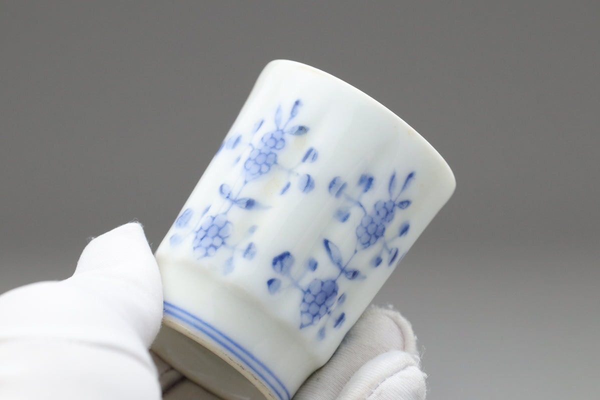 Japanese Sake Set | Arita Ware Kanzan | Blue and White Porcelain | Hand Painted Floral | Fluted Tokkurri Carafe and Ochoko Cup | Japan Arts