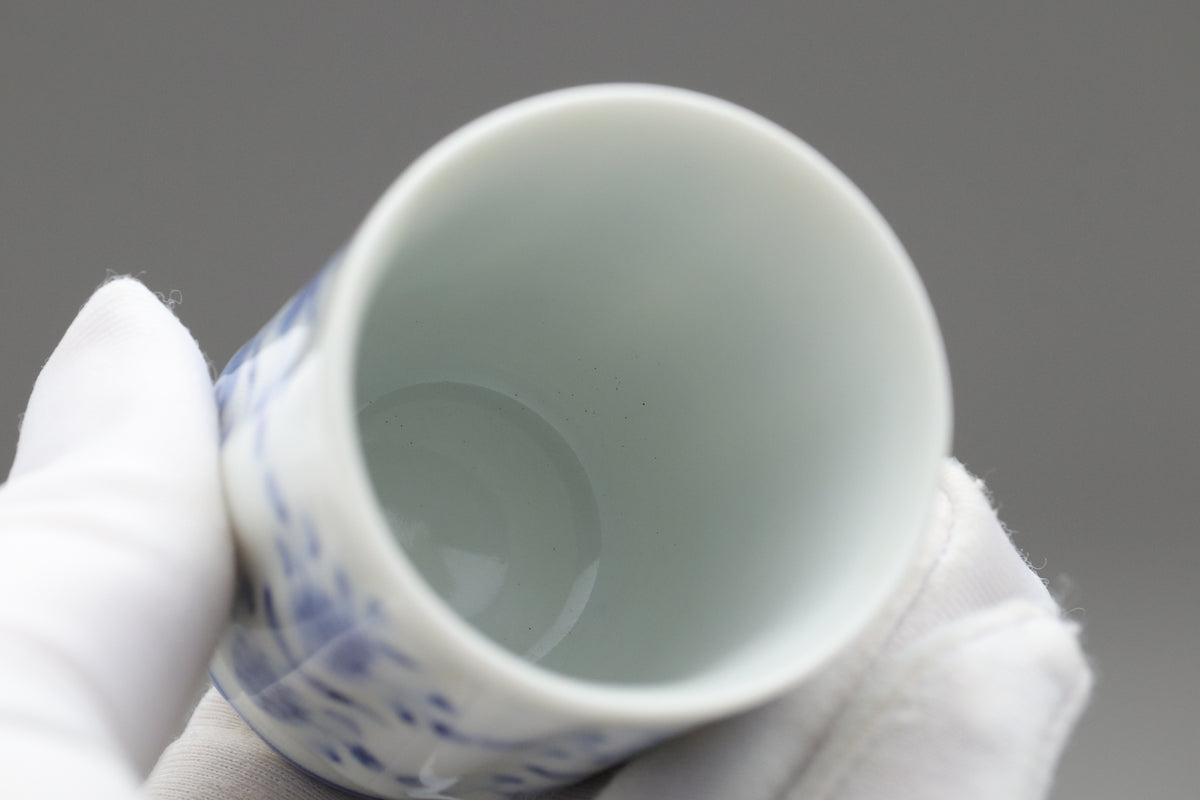 Japanese Sake Set | Arita Ware Kanzan | Blue and White Porcelain | Hand Painted Floral | Fluted Tokkurri Carafe and Ochoko Cup | Japan Arts