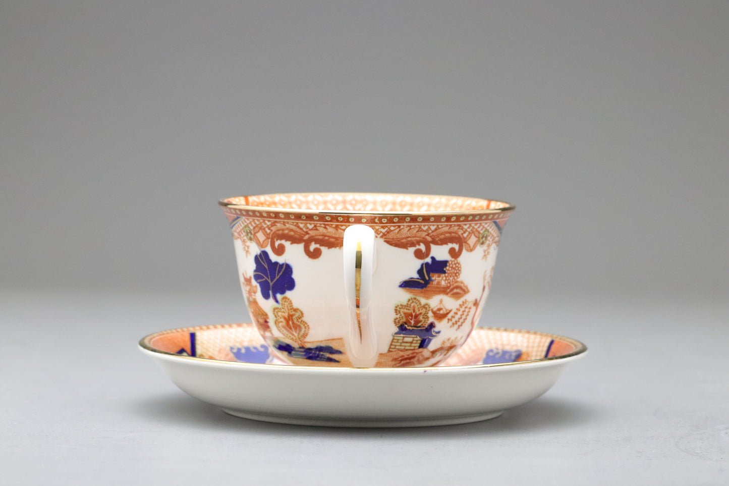 Vintage Nikko Japan | Double Phoenix | Tea Cup Saucer Set of 6 | Orange Blue Willow | Ironstone | Japanese Sansui China | Retro Dinnerware