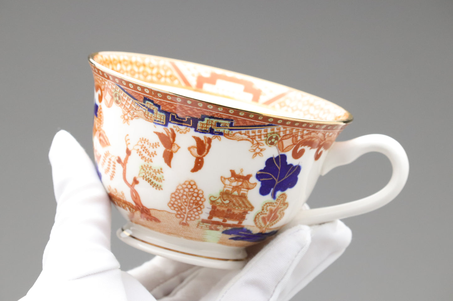Vintage Nikko Japan | Double Phoenix | Tea Cup Saucer Set of 6 | Orange Blue Willow | Ironstone | Japanese Sansui China | Retro Dinnerware