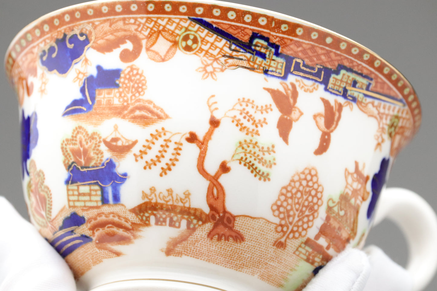 Vintage Nikko Japan | Double Phoenix | Tea Cup Saucer Set of 6 | Orange Blue Willow | Ironstone | Japanese Sansui China | Retro Dinnerware