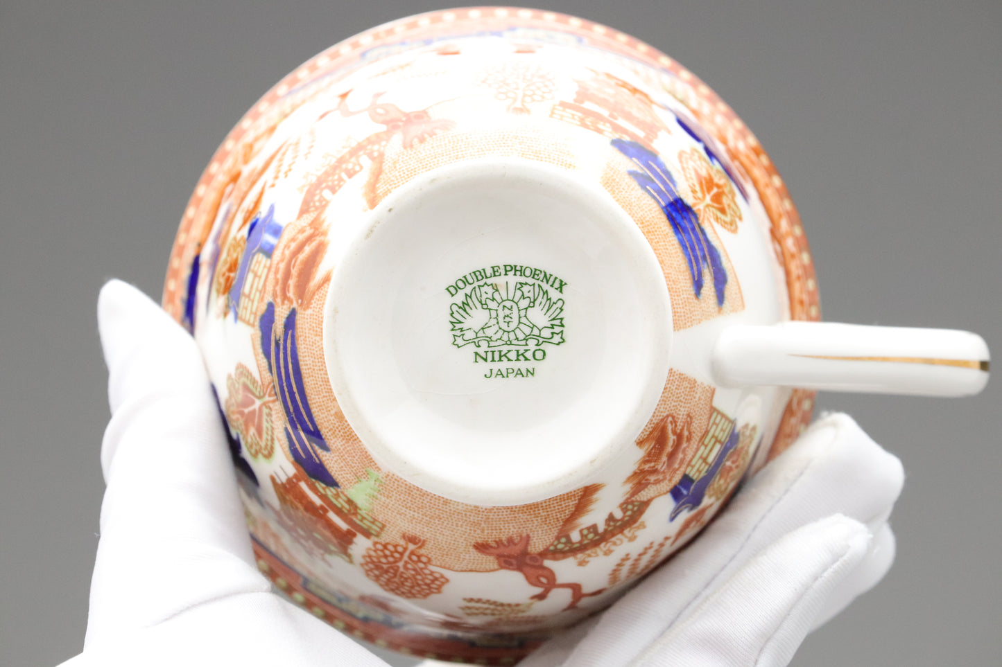 Vintage Nikko Japan | Double Phoenix | Tea Cup Saucer Set of 6 | Orange Blue Willow | Ironstone | Japanese Sansui China | Retro Dinnerware