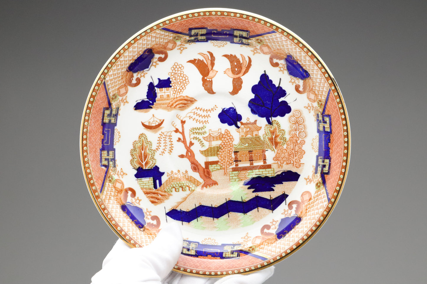 Vintage Nikko Japan | Double Phoenix | Tea Cup Saucer Set of 6 | Orange Blue Willow | Ironstone | Japanese Sansui China | Retro Dinnerware