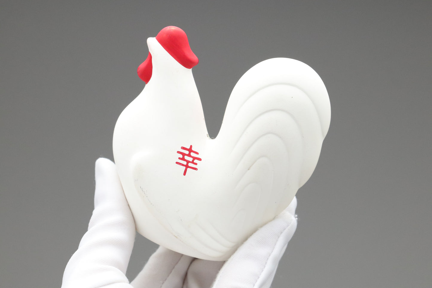 Japanese White Clay Rooster Figurine | Zodiac Sign Animal | Lucky Charm Happiness Kanji | Feng Shui Statue | Home Decor Ornament Japanese