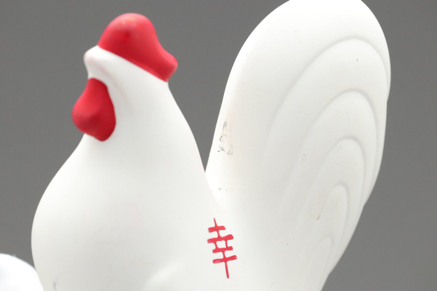 Japanese White Clay Rooster Figurine | Zodiac Sign Animal | Lucky Charm Happiness Kanji | Feng Shui Statue | Home Decor Ornament Japanese