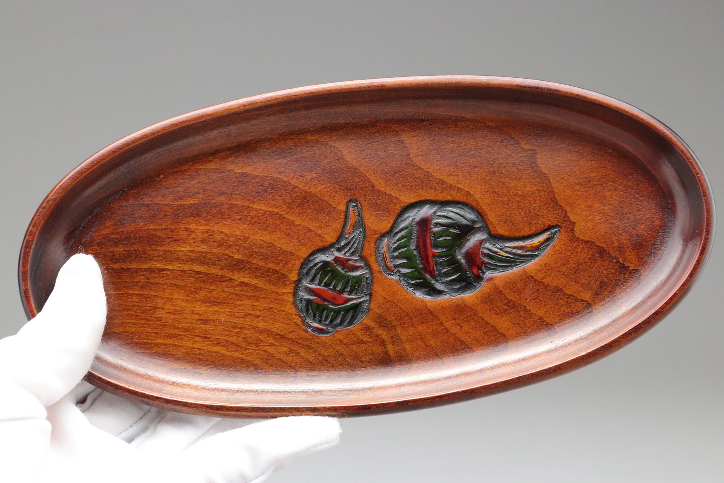 Japanese Vintage | Ujohbori | Wood Carving | Oshiborri Tray | Set of 3 | Urushi Lacquerware | Handcrafted | Oval Plate | Kitchen Tableware