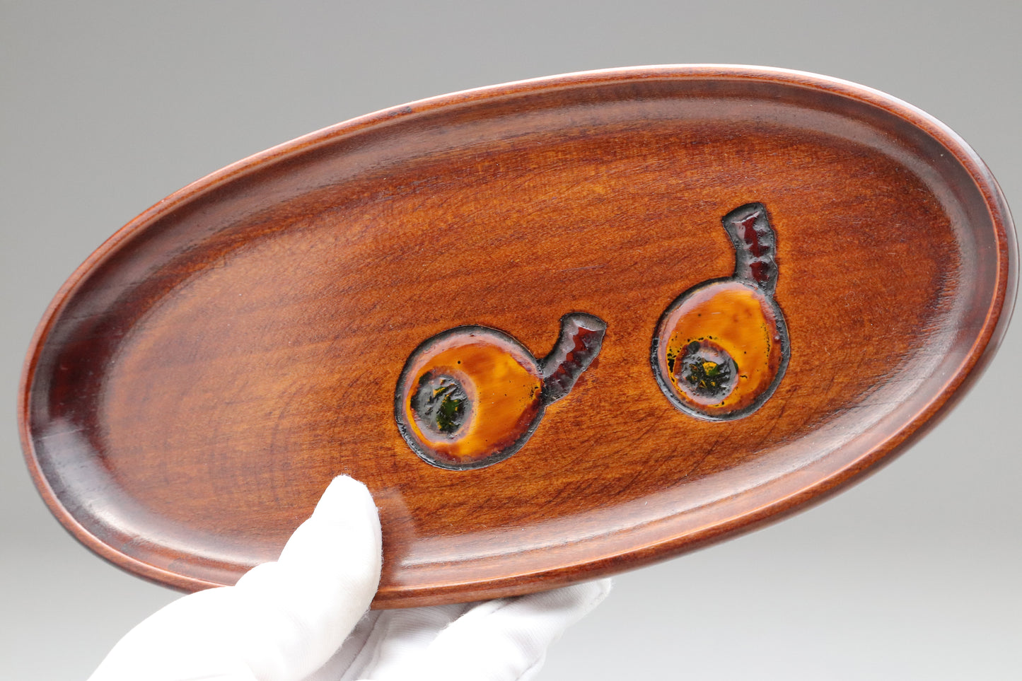 Japanese Vintage | Ujohbori | Wood Carving | Oshiborri Tray | Set of 3 | Urushi Lacquerware | Handcrafted | Oval Plate | Kitchen Tableware