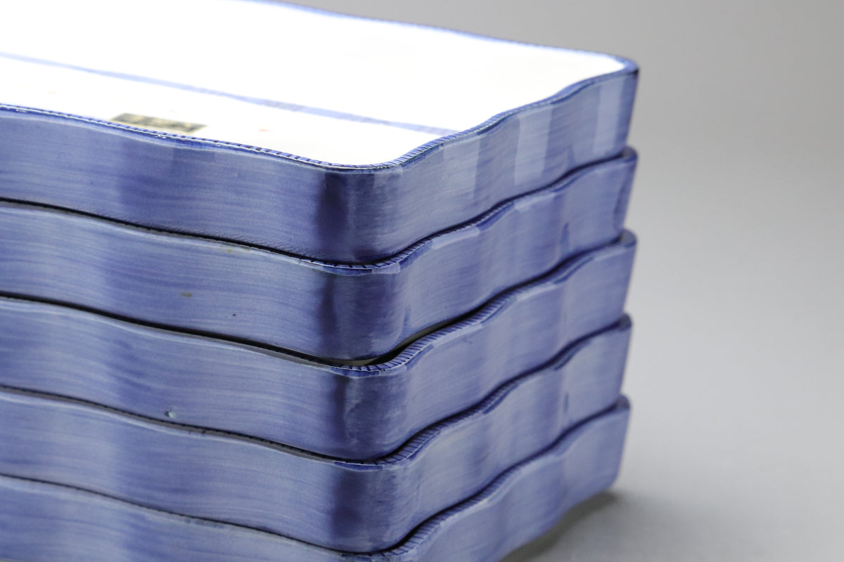Japanese Ceramic Sushi Plate Set of 5 | Hand Painted Blue Stripes | Sectioned Sashimi Tray | Rectangular Serving Dish | Modern Vintage Style
