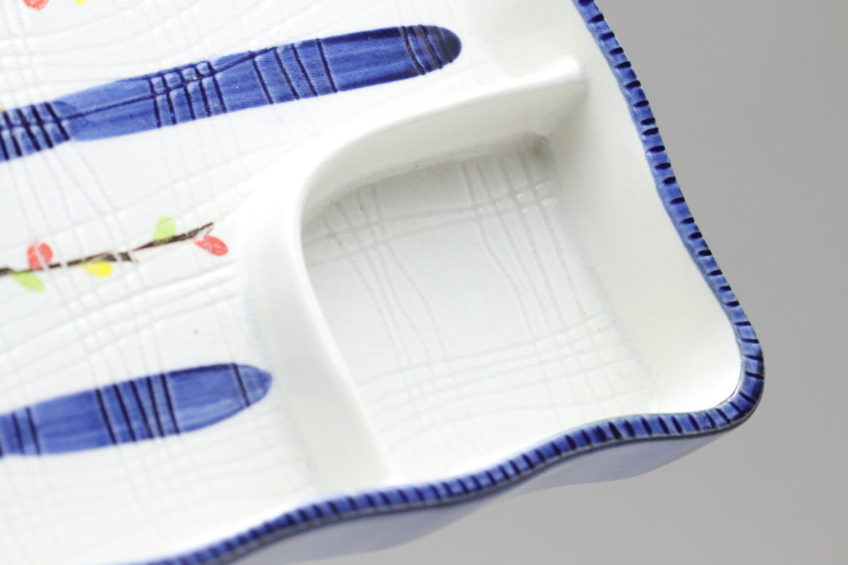 Japanese Ceramic Sushi Plate Set of 5 | Hand Painted Blue Stripes | Sectioned Sashimi Tray | Rectangular Serving Dish | Modern Vintage Style