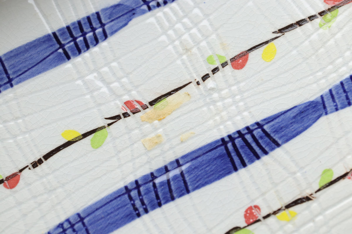 Japanese Ceramic Sushi Plate Set of 5 | Hand Painted Blue Stripes | Sectioned Sashimi Tray | Rectangular Serving Dish | Modern Vintage Style