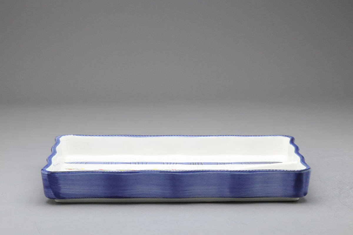 Japanese Ceramic Sushi Plate Set of 5 | Hand Painted Blue Stripes | Sectioned Sashimi Tray | Rectangular Serving Dish | Modern Vintage Style