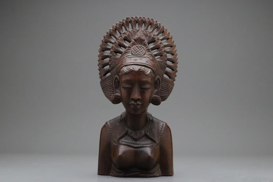 Vintage | Bali | Wood Carving | Woman Bust | Indonesian Art | Handcrafted | Goddess | Oriental | Boho Decor | Statue | Ethnic | Tropical Vib