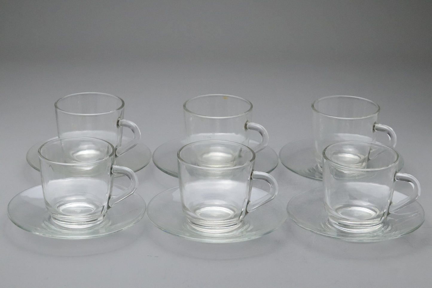 ADELEX | Made in Japan | Clear Glass Cup and Saucer Set of 6 | Japanese Glassware | Espresso Coffee Tea Cups | Minimalist Home Cafe Kitchen