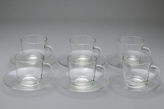 ADELEX | Made in Japan | Clear Glass Cup and Saucer Set of 6 | Japanese Glassware | Espresso Coffee Tea Cups | Minimalist Home Cafe Kitchen
