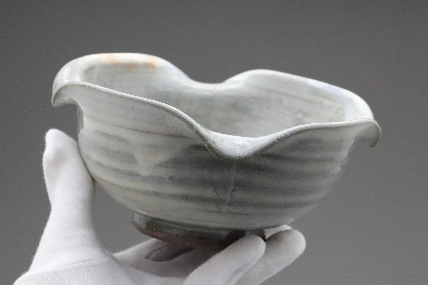 Japanese Pottery | Katakuchi | Serving Bowl | Handmade | Scalloped Rim | Wabi Sabi | Blue Grey | Rustic Ceramics | Textured | Kitchenware