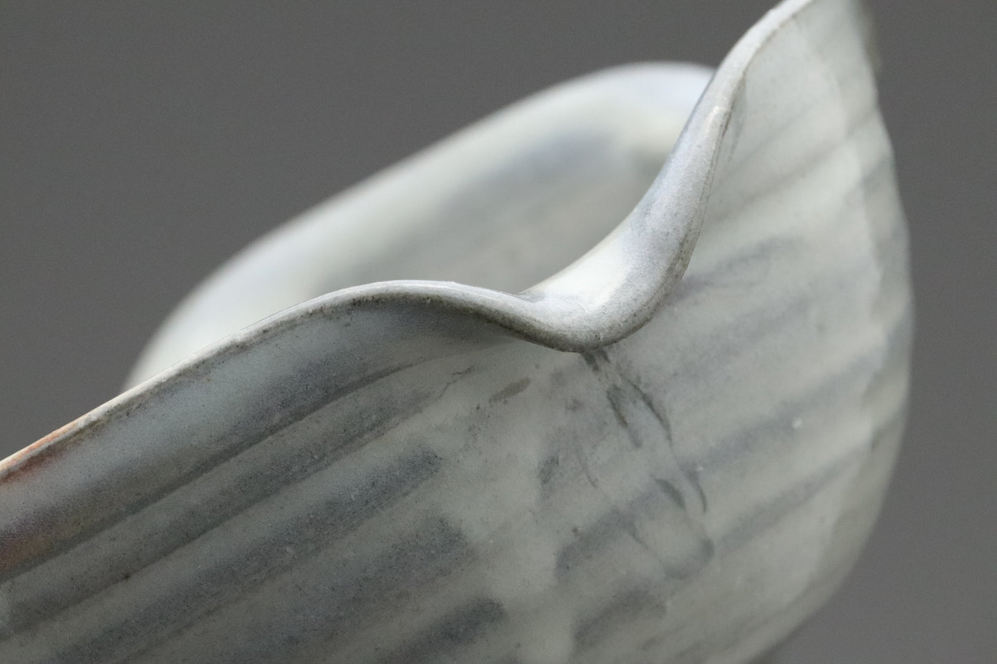 Japanese Pottery | Katakuchi | Serving Bowl | Handmade | Scalloped Rim | Wabi Sabi | Blue Grey | Rustic Ceramics | Textured | Kitchenware