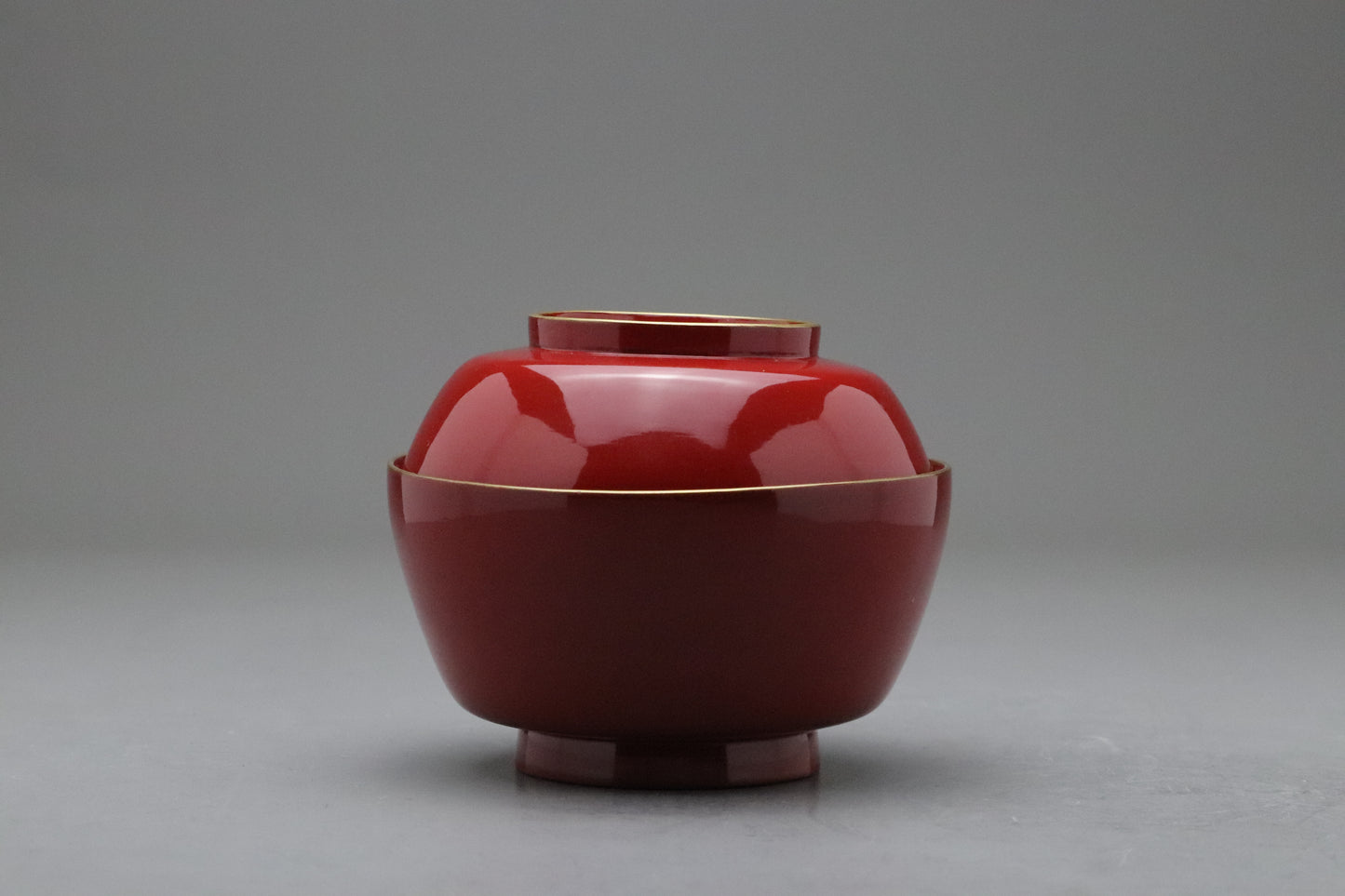 Vintage Japanese Lacquerware | Set of 10 Bowls with Lids | Urushi Vermilion Red | Gold Rim | Miso Soup Bowl | Japan Tableware | Dinner Party