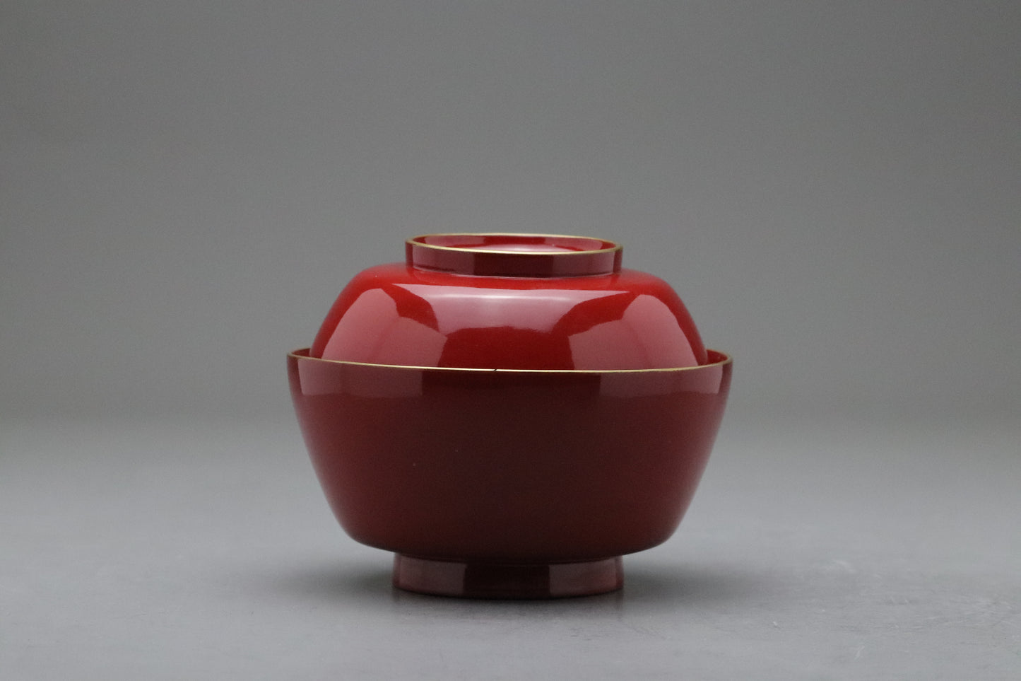 Vintage Japanese Lacquerware | Set of 10 Bowls with Lids | Urushi Vermilion Red | Gold Rim | Miso Soup Bowl | Japan Tableware | Dinner Party