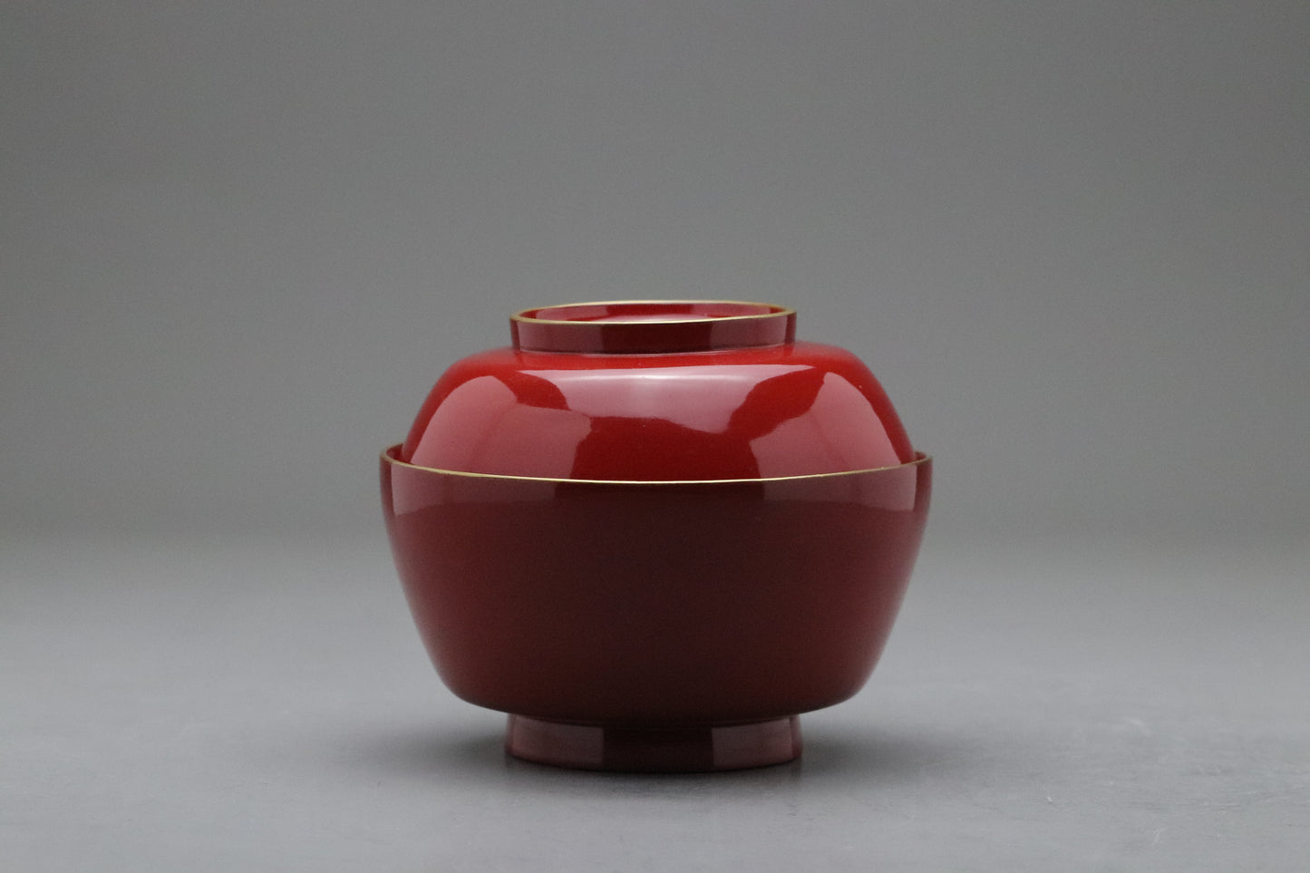 Vintage Japanese Lacquerware | Set of 10 Bowls with Lids | Urushi Vermilion Red | Gold Rim | Miso Soup Bowl | Japan Tableware | Dinner Party
