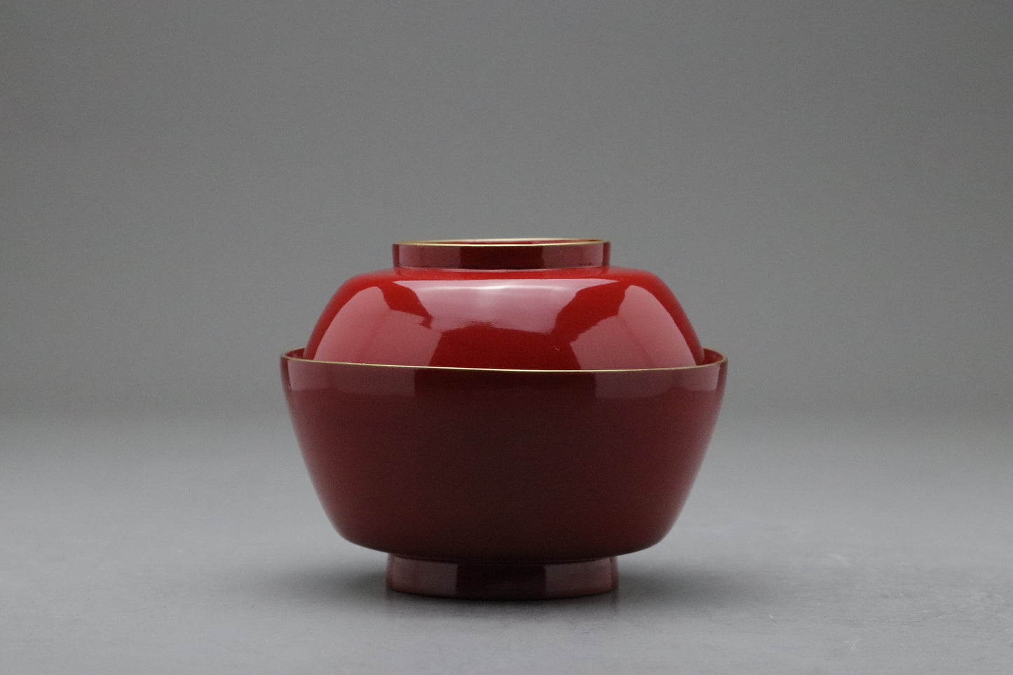 Vintage Japanese Lacquerware | Set of 10 Bowls with Lids | Urushi Vermilion Red | Gold Rim | Miso Soup Bowl | Japan Tableware | Dinner Party